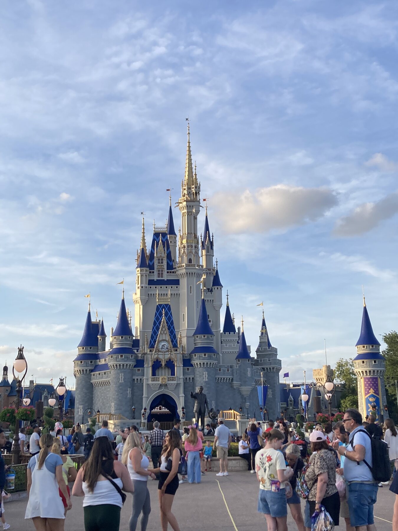 Cinderella Castle under a blue sky at Magic Kingdom